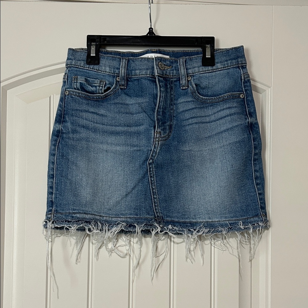 Eunina Blue Frayed Hem Mini Skirt